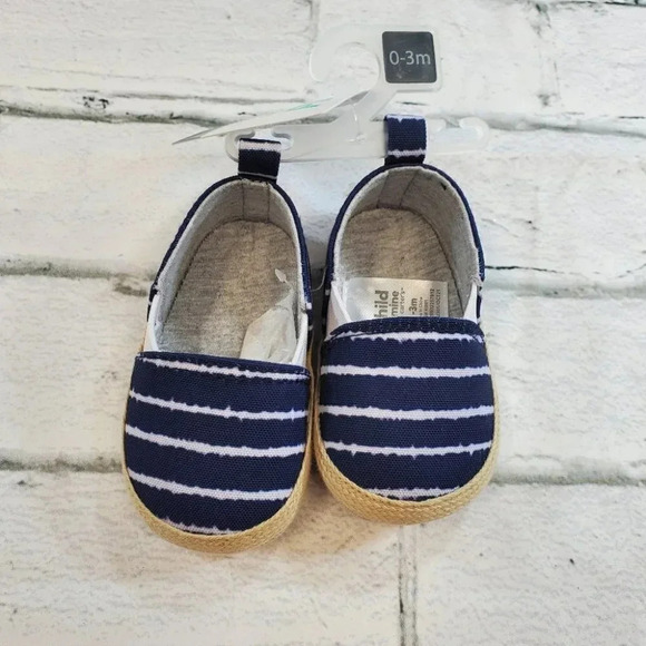 INFANT Blue and White Stripe Soft Sole Baby Shoes. - Picture 3 of 6